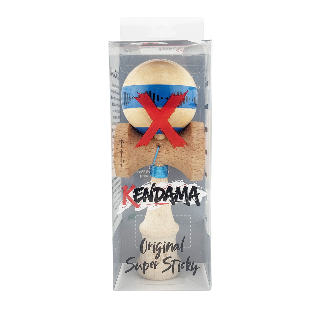 Kendama X Vibes Originala, Model Frequency Albastru / Maro, Profesionala, Cupe Mari, Super Sticky, Rulment, Ata 55cm