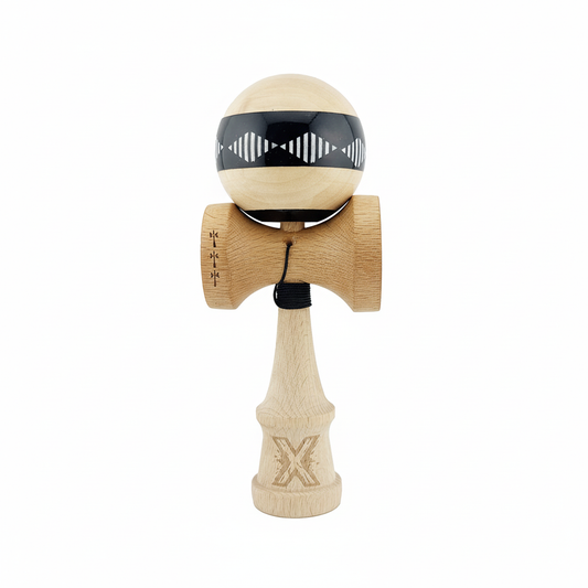 Kendama X Vibes Originala, Model Frequency Negru / Maro, Profesionala, Cupe Mari, Super Sticky, Rulment, Ata 55cm