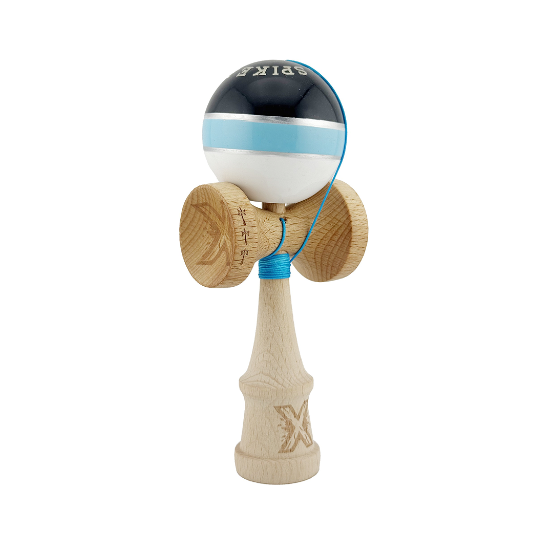 Kendama X Royal Spike Originala, Model Negru / Albastru Silver / Alb, Profesionala, Cupe Mari, Super Sticky, Rulment, Ata 55cm