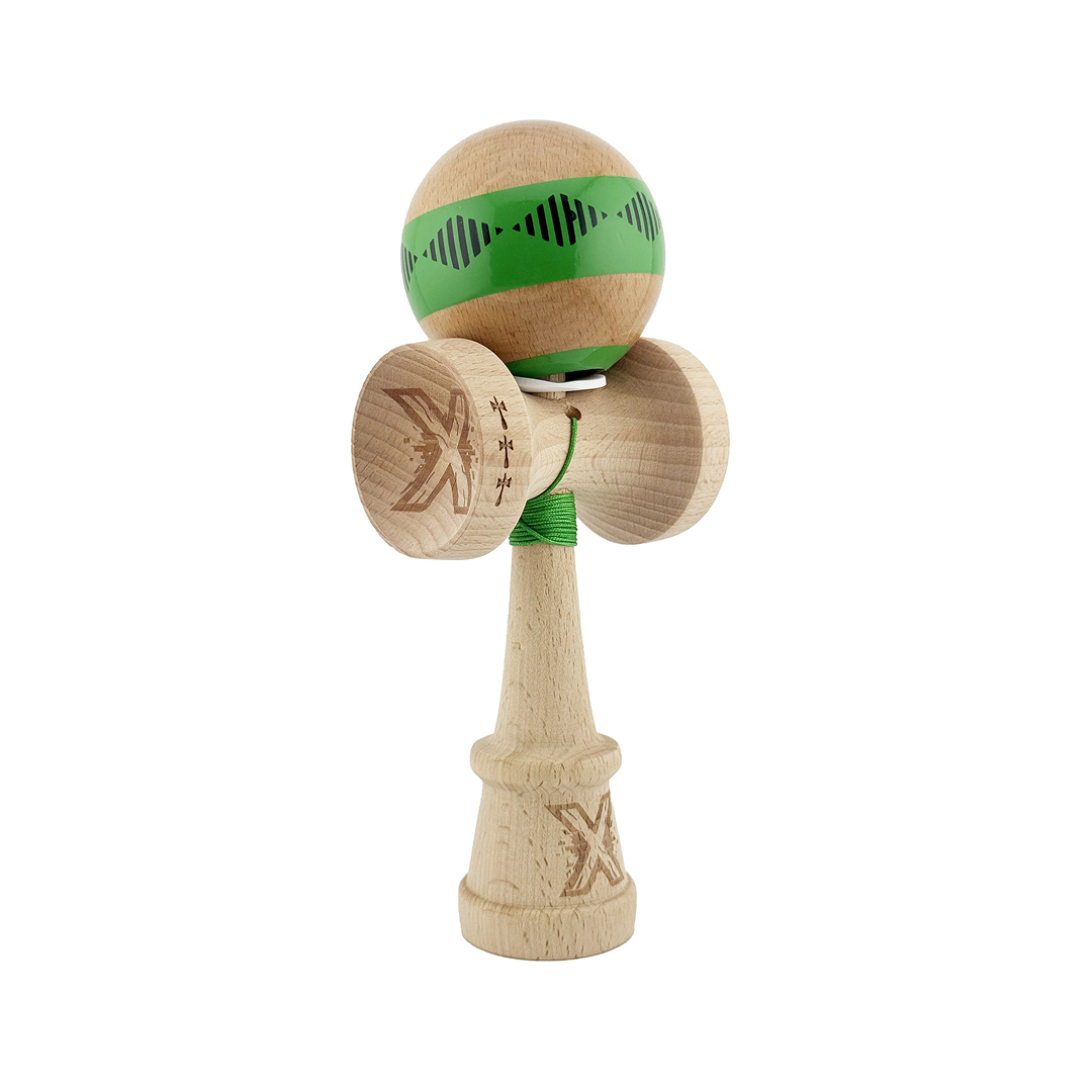 Kendama X Vibes Originala, Model V3 Verde, Profesionala, Cupe Mari King Size, Super Sticky, Gaura in Baza, Rulment, Ata 55cm
