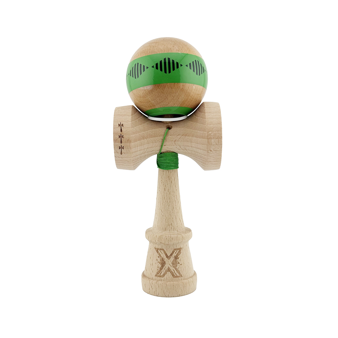 Kendama X Vibes Originala, Model V3 Verde, Profesionala, Cupe Mari King Size, Super Sticky, Gaura in Baza, Rulment, Ata 55cm