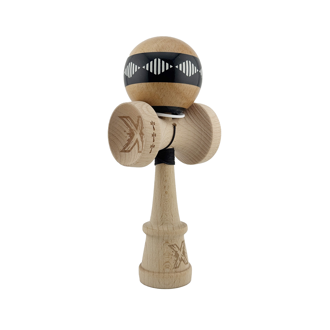 Kendama X Vibes Originala, Model V3 Negru, Profesionala, Cupe Mari King Size, Super Sticky, Gaura in Baza, Rulment, Ata 55cm