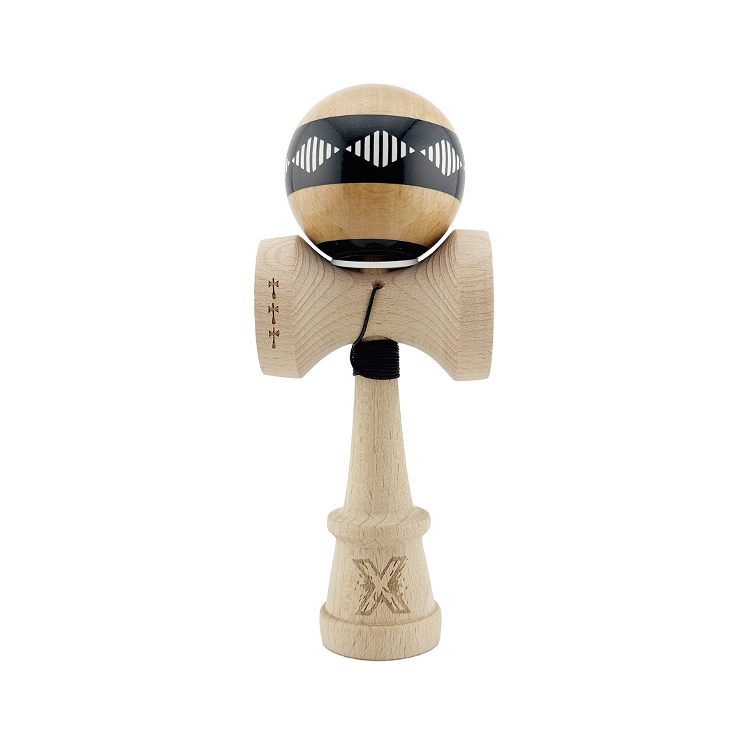 Kendama X Vibes Originala, Model V3 Negru, Profesionala, Cupe Mari King Size, Super Sticky, Gaura in Baza, Rulment, Ata 55cm