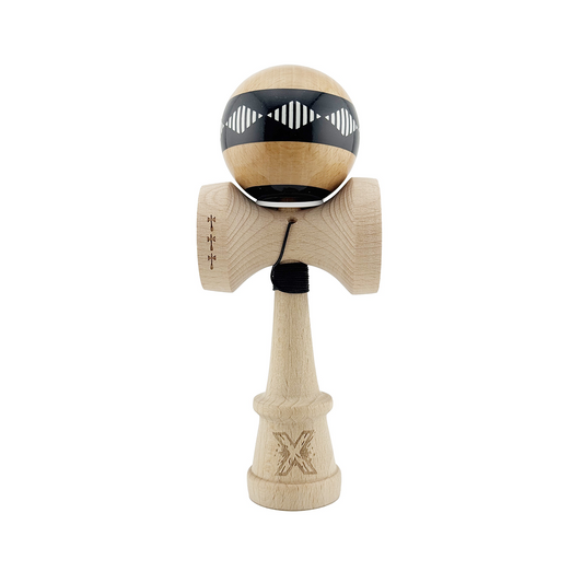 Kendama X Vibes Originala, Model V3 Negru, Profesionala, Cupe Mari King Size, Super Sticky, Gaura in Baza, Rulment, Ata 55cm
