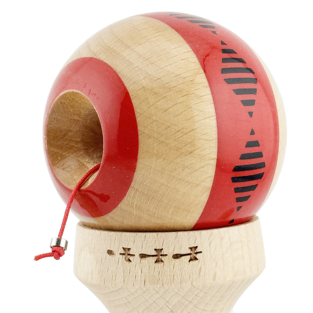 Kendama X Vibes Originala, Model V3 Rosu, Profesionala, Cupe Mari King Size, Super Sticky, Gaura in Baza, Rulment, Ata 55cm