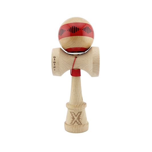 Kendama X Vibes Originala, Model V3 Rosu, Profesionala, Cupe Mari King Size, Super Sticky, Gaura in Baza, Rulment, Ata 55cm