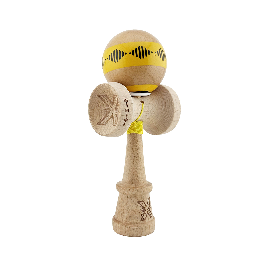 Kendama X Vibes Originala, Model V3 Galben, Profesionala, Cupe Mari King Size, Super Sticky, Gaura in Baza, Rulment, Ata 55cm
