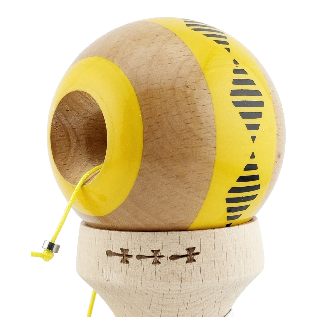 Kendama X Vibes Originala, Model V3 Galben, Profesionala, Cupe Mari King Size, Super Sticky, Gaura in Baza, Rulment, Ata 55cm