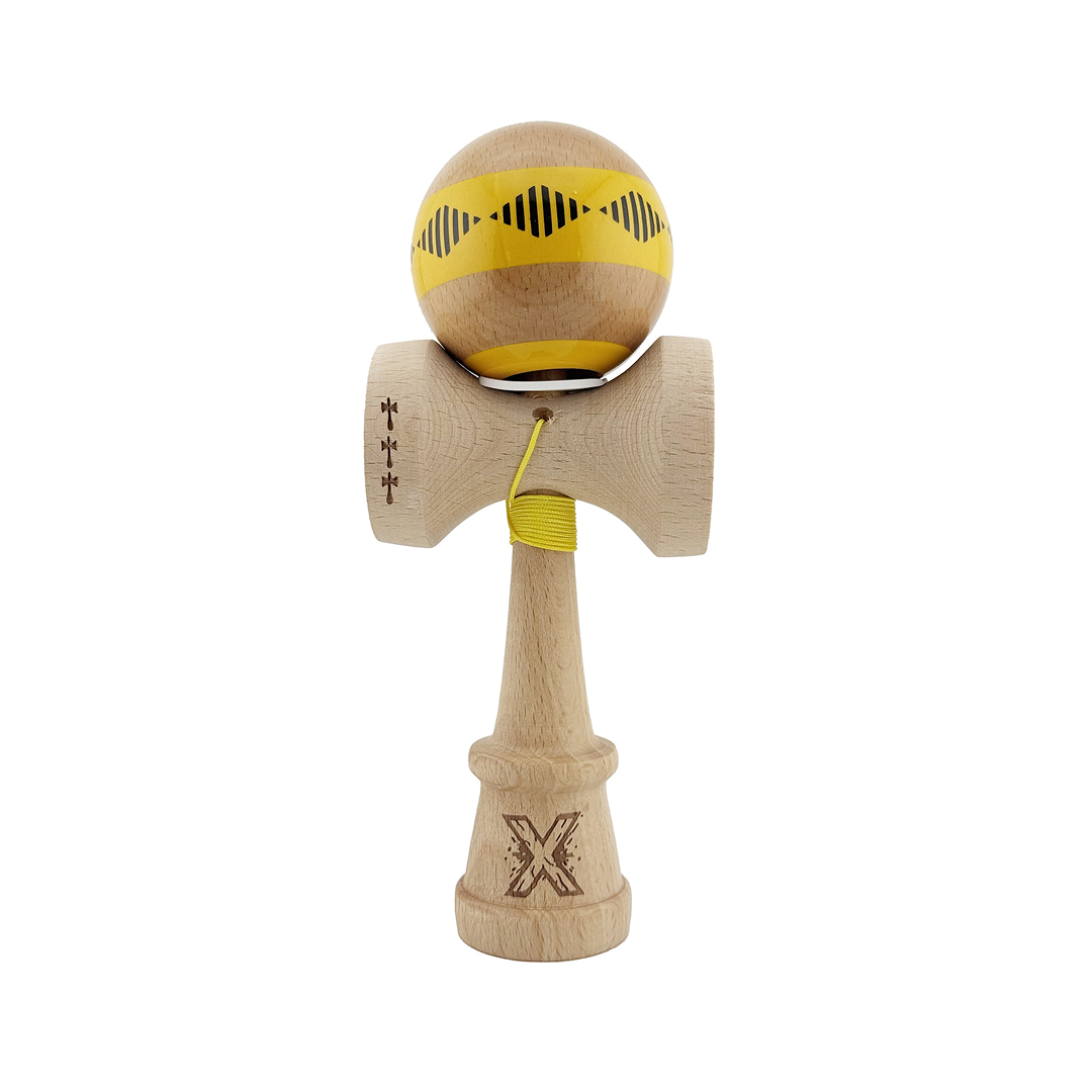 Kendama X Vibes Originala, Model V3 Galben, Profesionala, Cupe Mari King Size, Super Sticky, Gaura in Baza, Rulment, Ata 55cm