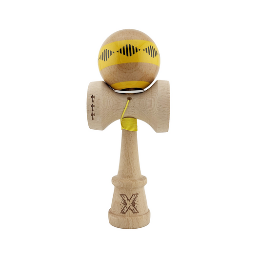 Kendama X Vibes Originala, Model V3 Galben, Profesionala, Cupe Mari King Size, Super Sticky, Gaura in Baza, Rulment, Ata 55cm