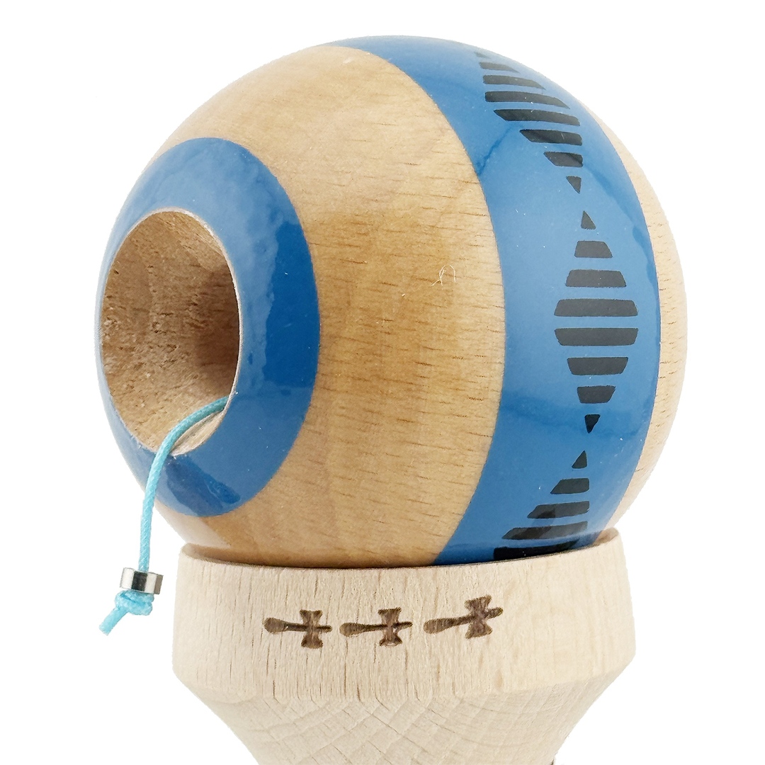 Kendama X Vibes Originala, Model V3 Albastru, Profesionala, Cupe Mari King Size, Super Sticky, Gaura in Baza, Rulment, Ata 55cm