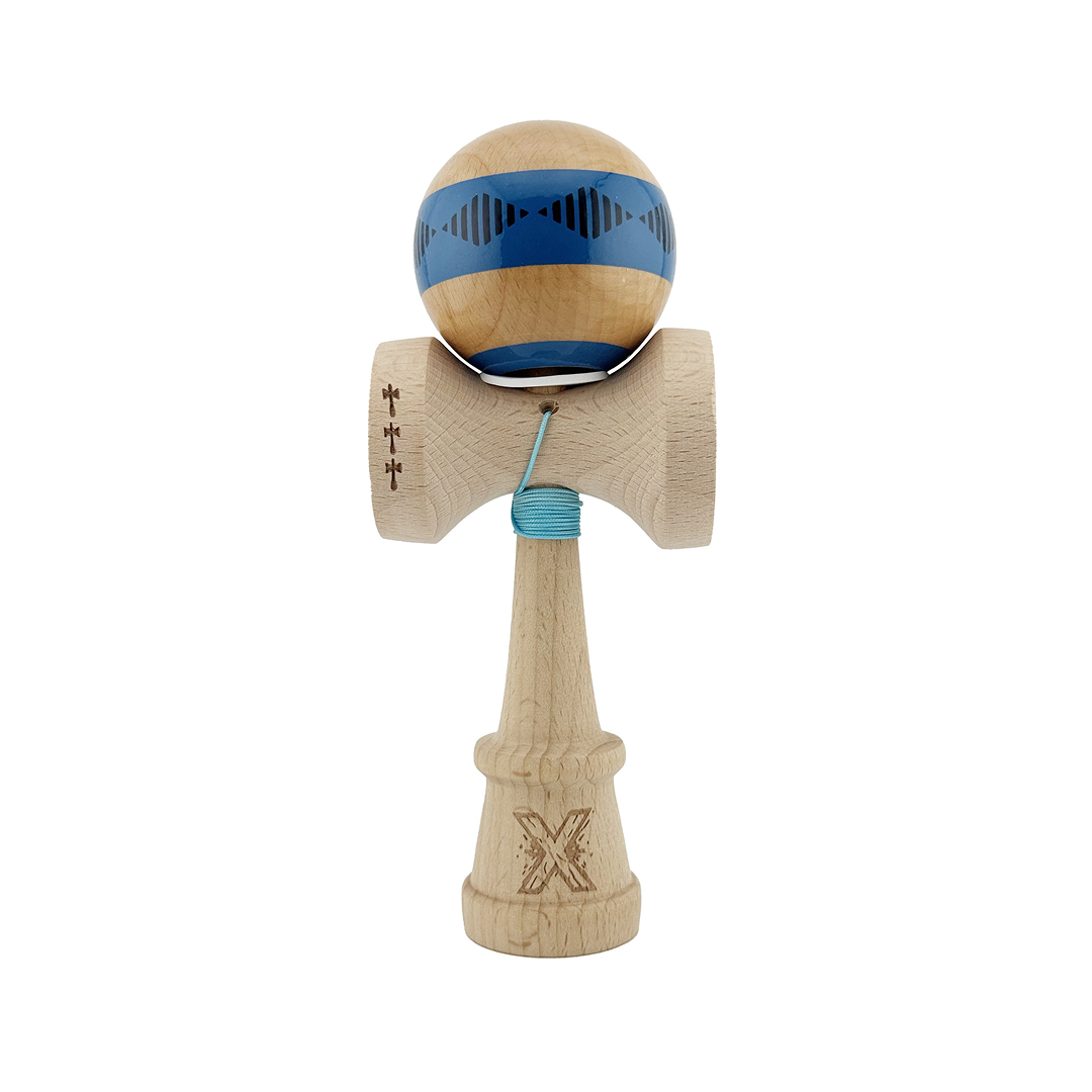 Kendama X Vibes Originala, Model V3 Albastru, Profesionala, Cupe Mari King Size, Super Sticky, Gaura in Baza, Rulment, Ata 55cm