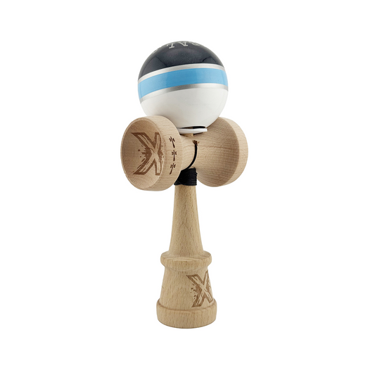 Kendama X Royal Spike Originala, Model V3 Inel Albastru, Profesionala, Cupe Mari King Size, Super Sticky, Gaura in Baza, Rulment, Ata 55cm