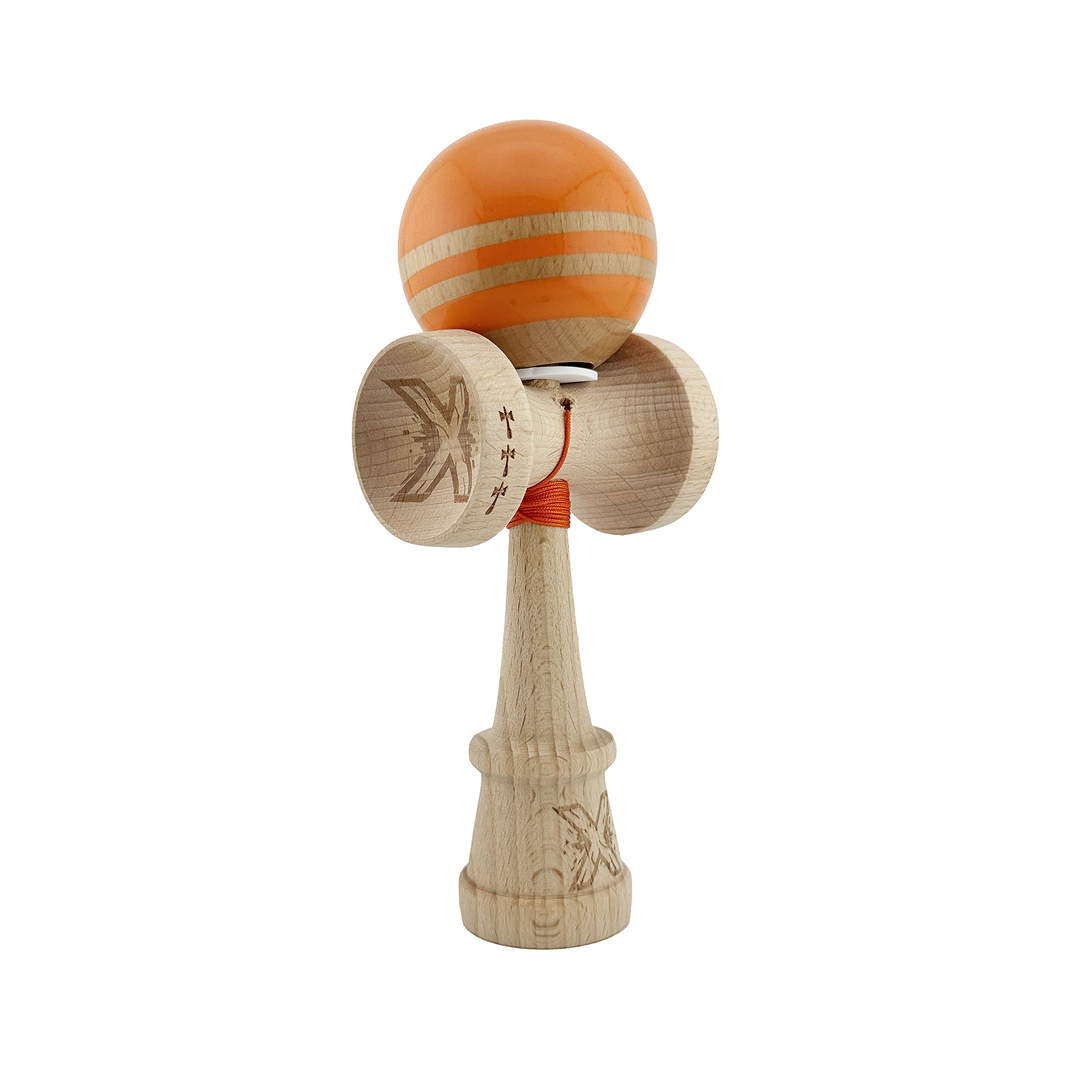 Kendama X Rainbow Originala, Model V3 Portocaliu, Profesionala, Cupe Mari King Size, Super Sticky, Gaura in Baza, Rulment, Ata 55cm