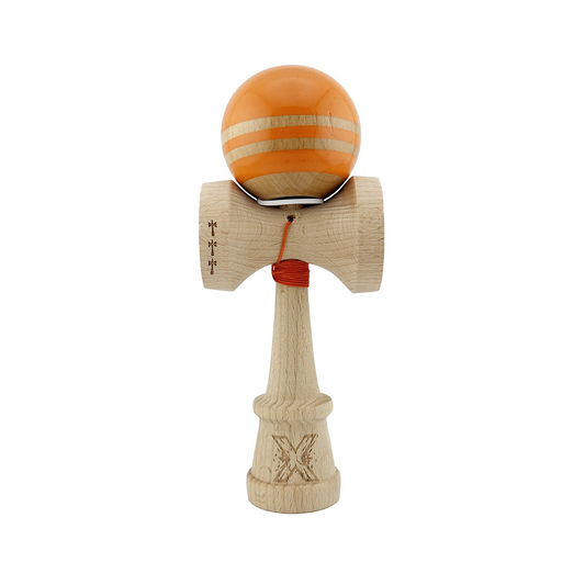 Kendama X Rainbow Originala, Model V3 Portocaliu, Profesionala, Cupe Mari King Size, Super Sticky, Gaura in Baza, Rulment, Ata 55cm