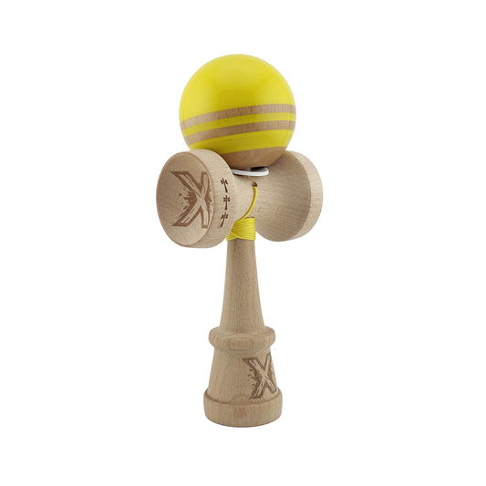 Kendama X Rainbow Originala, Model V3 Galben, Profesionala, Cupe Mari King Size, Super Sticky, Gaura in Baza, Rulment, Ata 55cm