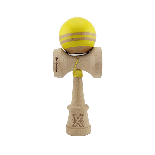 Kendama X Rainbow Originala, Model V3 Galben, Profesionala, Cupe Mari King Size, Super Sticky, Gaura in Baza, Rulment, Ata 55cm