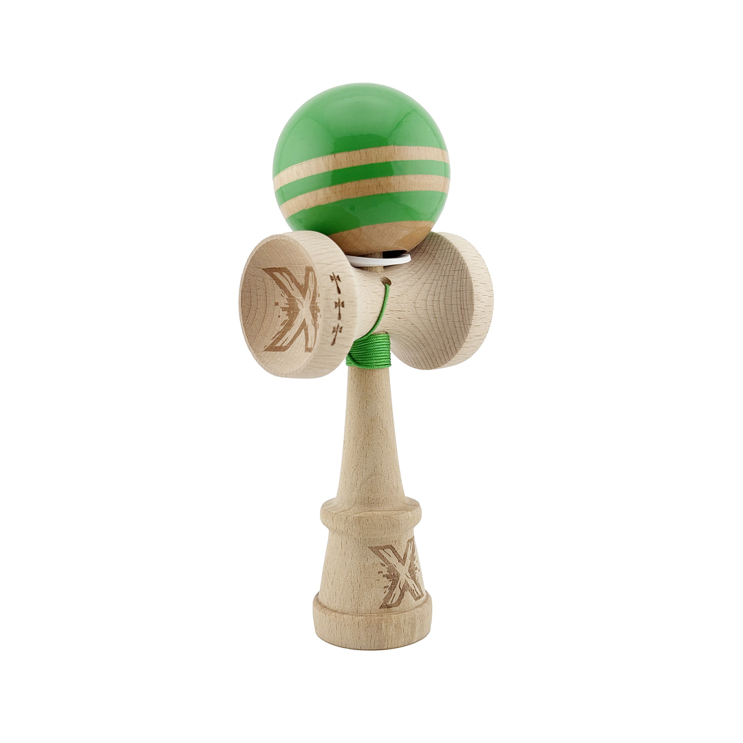 Kendama X Rainbow Originala, Model V3 Verde, Profesionala, Cupe Mari King Size, Super Sticky, Gaura in Baza, Rulment, Ata 55cm