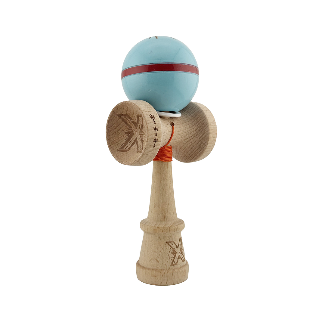 Kendama X Silken Originala, Model V3 Albasru Deschis, Profesionala, Cupe Mari King Size, Super Sticky, Gaura in Baza, Rulment, Ata 55cm