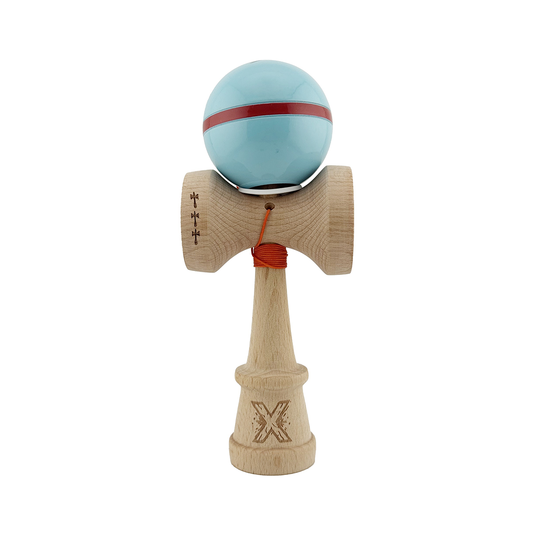 Kendama X Silken Originala, Model V3 Albasru Deschis, Profesionala, Cupe Mari King Size, Super Sticky, Gaura in Baza, Rulment, Ata 55cm