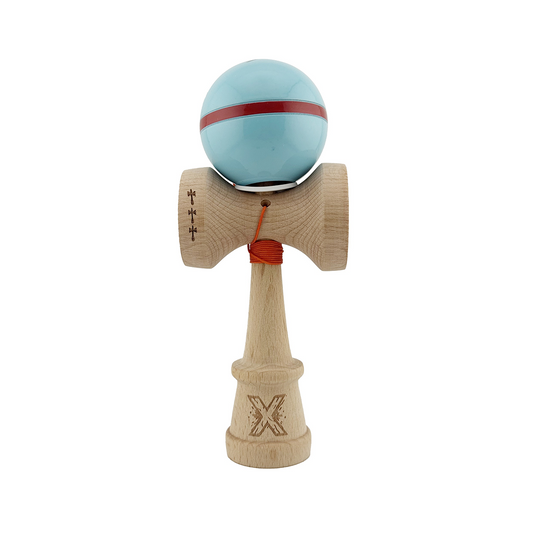 Kendama X Silken Originala, Model V3 Albasru Deschis, Profesionala, Cupe Mari King Size, Super Sticky, Gaura in Baza, Rulment, Ata 55cm