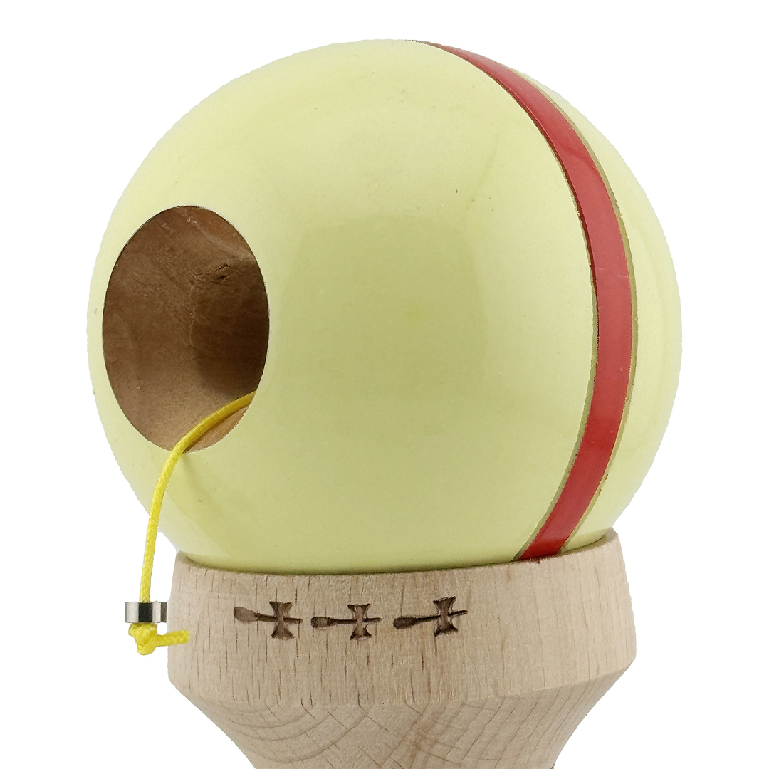 Kendama X Silken Originala, Model V3 Cream Galben, Profesionala, Cupe Mari King Size, Super Sticky, Gaura in Baza, Rulment, Ata 55cm