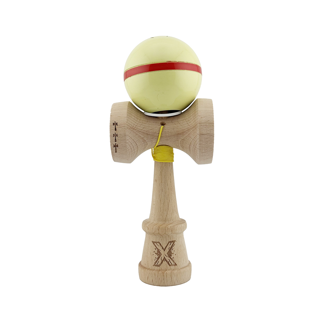 Kendama X Silken Originala, Model V3 Cream Galben, Profesionala, Cupe Mari King Size, Super Sticky, Gaura in Baza, Rulment, Ata 55cm