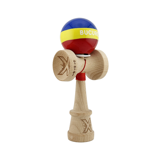 Kendama X Originala, Special Edition Bucuresti, Model V3 Multicolor, Profesionala, Cupe Mari King Size, Super Sticky, Gaura in Baza, Rulment, Ata 55cm