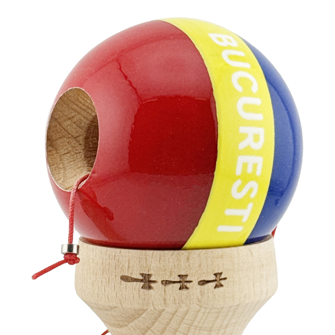 Kendama X Originala, Special Edition Bucuresti, Model V3 Multicolor, Profesionala, Cupe Mari King Size, Super Sticky, Gaura in Baza, Rulment, Ata 55cm