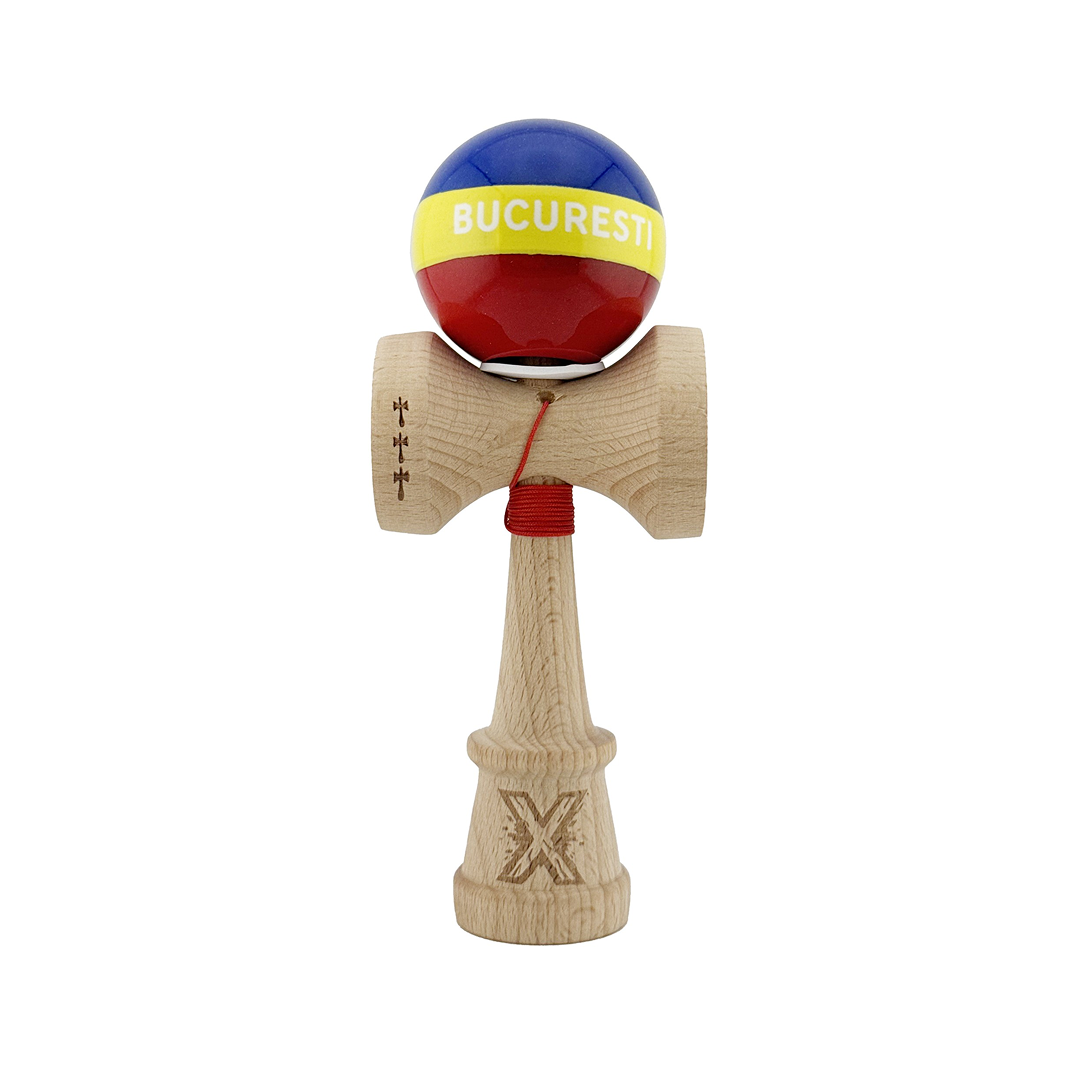 Kendama X Originala, Special Edition Bucuresti, Model V3 Multicolor, Profesionala, Cupe Mari King Size, Super Sticky, Gaura in Baza, Rulment, Ata 55cm