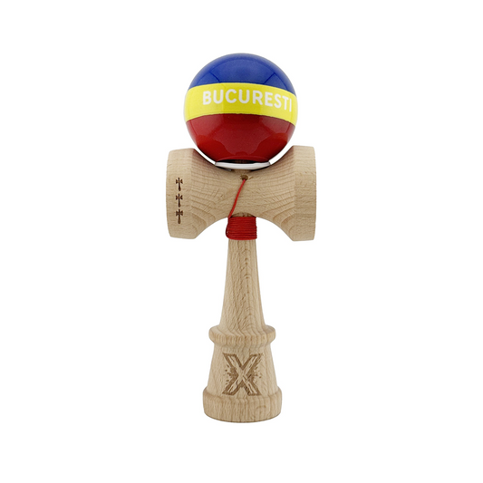 Kendama X Originala, Special Edition Bucuresti, Model V3 Multicolor, Profesionala, Cupe Mari King Size, Super Sticky, Gaura in Baza, Rulment, Ata 55cm