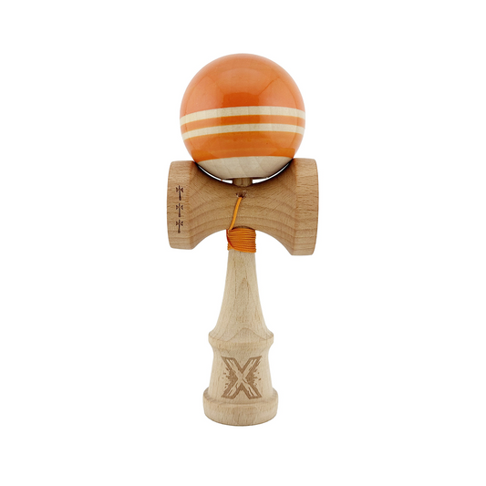 Kendama X Rainbow Originala, Model Portocaliu / Maro, Profesionala, Cupe Mari, Super Sticky, Rulment, Ata 55cm