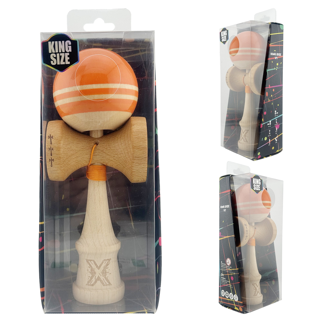 Kendama X Rainbow Originala, Model Portocaliu / Maro, Profesionala, Cupe Mari, Super Sticky, Rulment, Ata 55cm