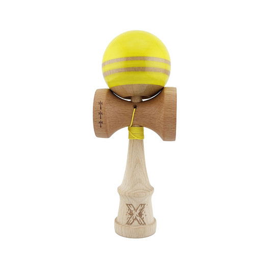Kendama X Rainbow Originala, Model Galben / Maro, Profesionala, Cupe Mari, Super Sticky, Rulment, Ata 55cm