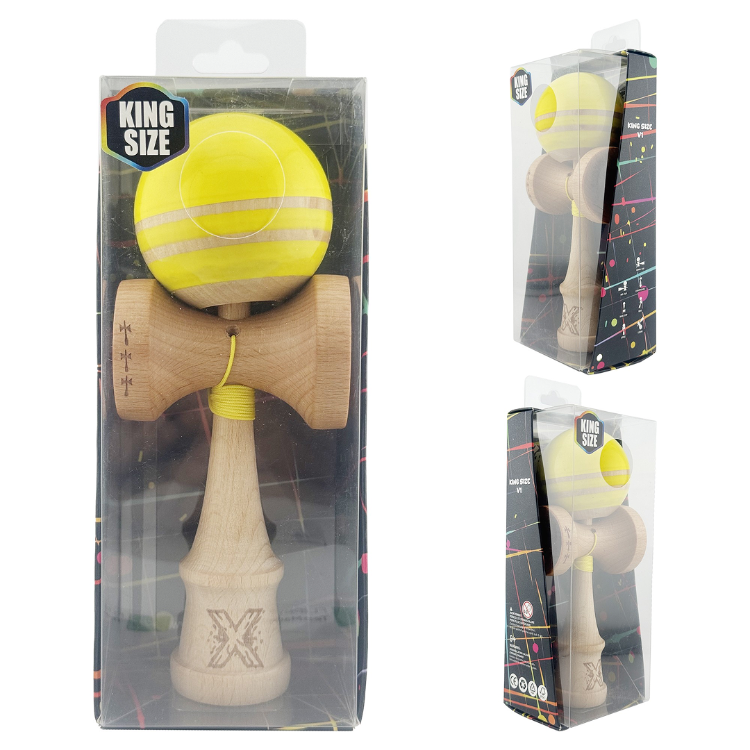 Kendama X Rainbow Originala, Model Galben / Maro, Profesionala, Cupe Mari, Super Sticky, Rulment, Ata 55cm