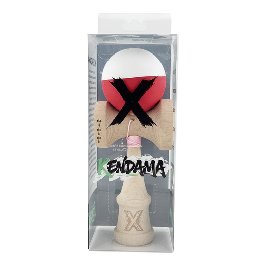 Kendama X Originala, Model Alb / Rosu in Degrade, Profesionala, Cupe Mari, Rubber Grip, Rulment, Ata 55cm