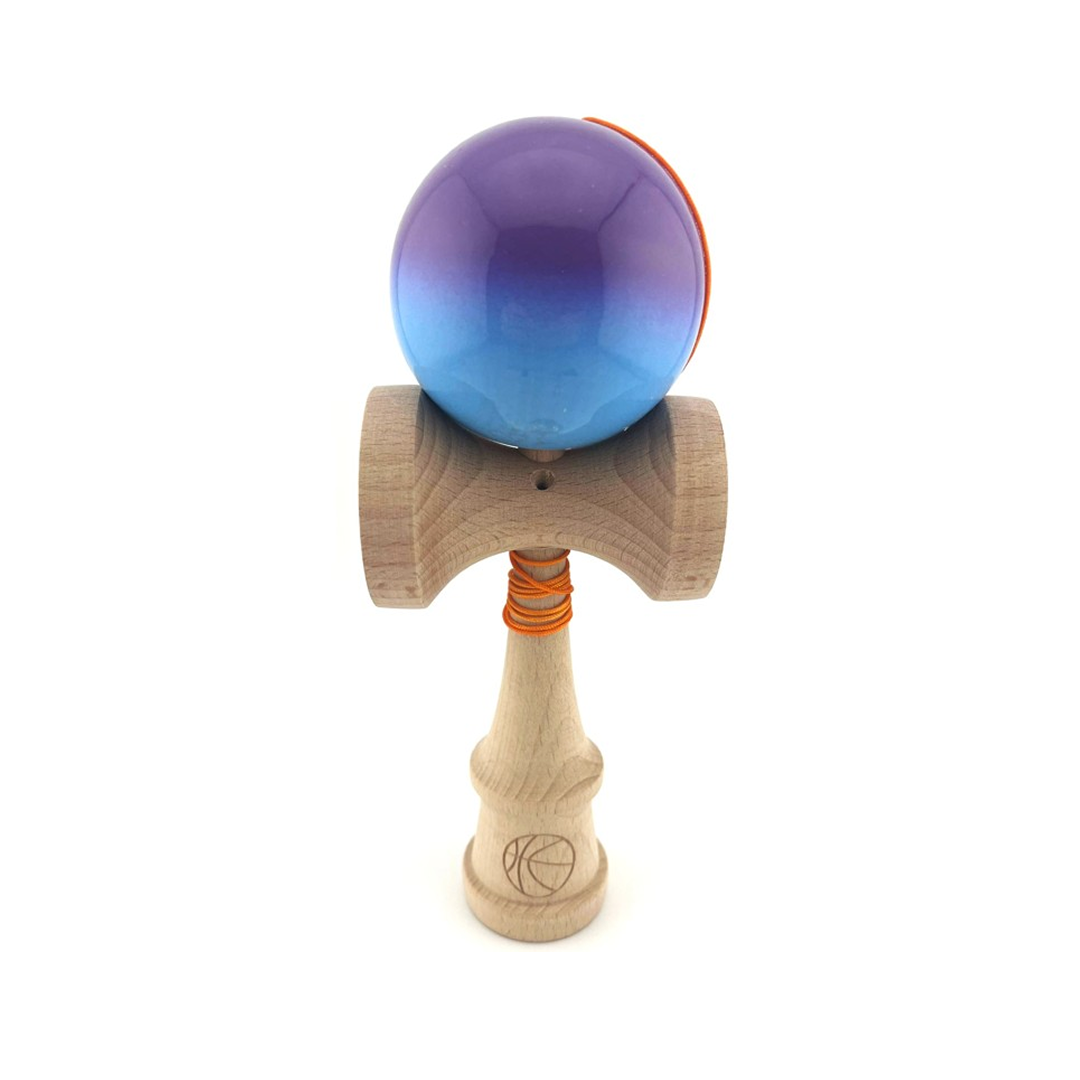 Kendama X Originala, Model Mov / Albastru in Degrade, Profesionala, Cupe Mari, Super Sticky, Rulment, Ata 55cm