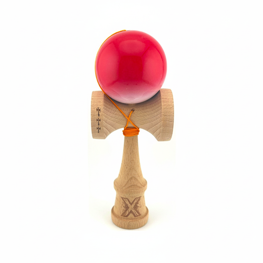 Kendama X Originala, Model Rosu / Alb in Degrade, Profesionala, Cupe Mari, Super Sticky, Rulment, Ata 55cm