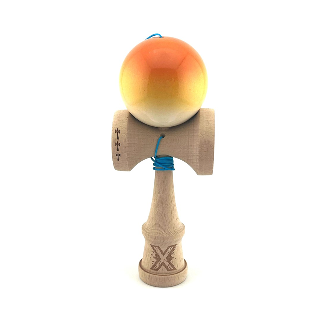 Kendama X Originala, Model Portocaliu / Galben / Alb in Degrade, Profesionala, Cupe Mari, Super Sticky, Rulment, Ata 55cm