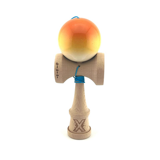 Kendama X Originala, Model Portocaliu / Galben / Alb in Degrade, Profesionala, Cupe Mari, Super Sticky, Rulment, Ata 55cm