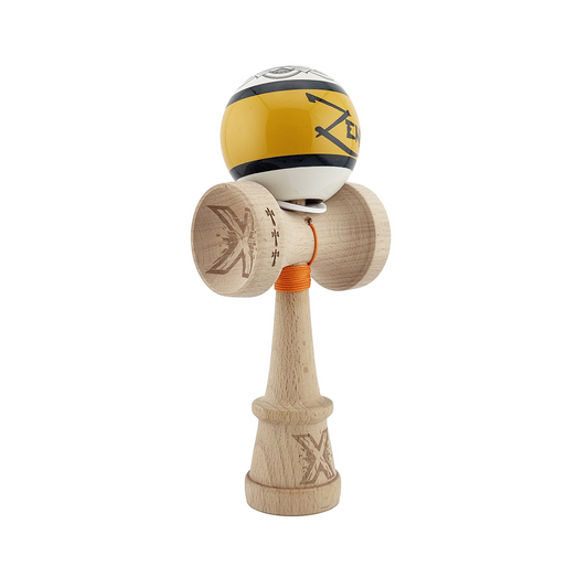 Kendama X Zen Originala, Model V3 Gold, Profesionala, Cupe Mari King Size, Super Sticky, Gaura in Baza, Rulment, Ata 55cm