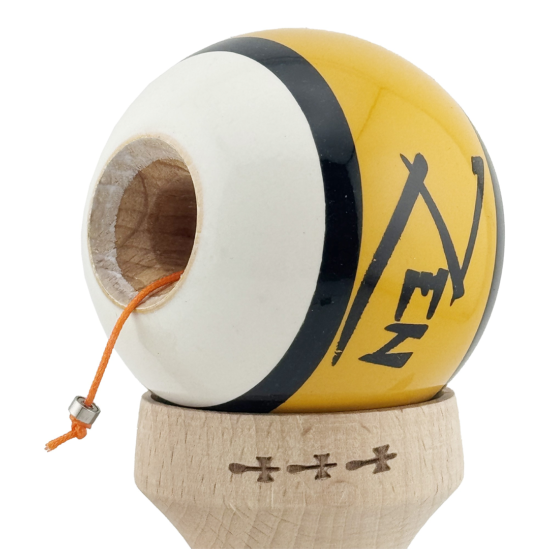 Kendama X Zen Originala, Model V3 Gold, Profesionala, Cupe Mari King Size, Super Sticky, Gaura in Baza, Rulment, Ata 55cm