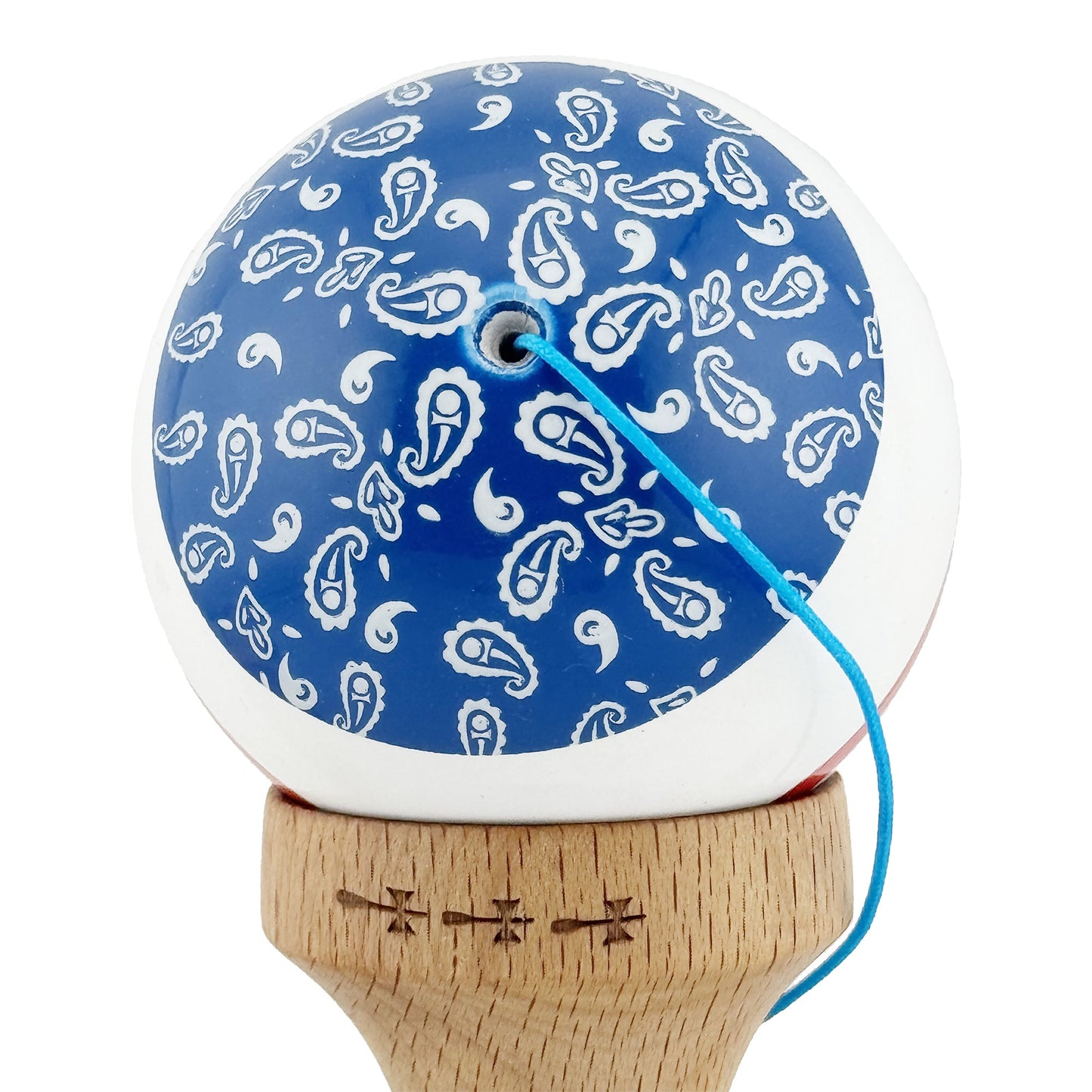 Kendama X Chicanos Originala, Model Albastru / Rosu / Alb, Profesionala, Cupe Mari, Super Sticky, Rulment, Ata 55cm