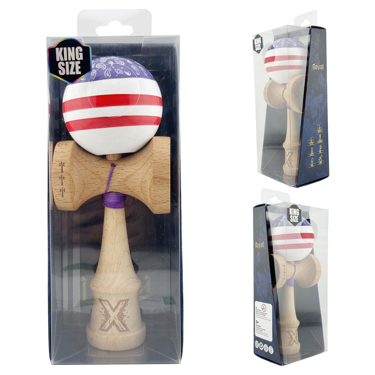 Kendama X Chicanos Originala, Model Violet / Rosu / Alb, Profesionala, Cupe Mari, Super Sticky, Rulment, Ata 55cm