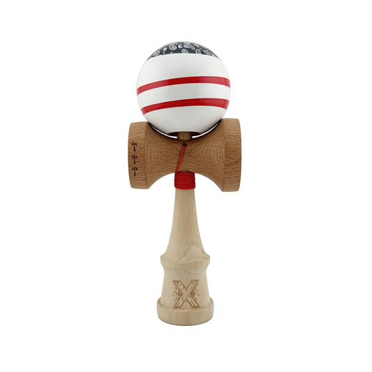 Kendama X Chicanos Originala, Model Negru / Rosu / Alb, Profesionala, Cupe Mari, Super Sticky, Rulment, Ata 55cm