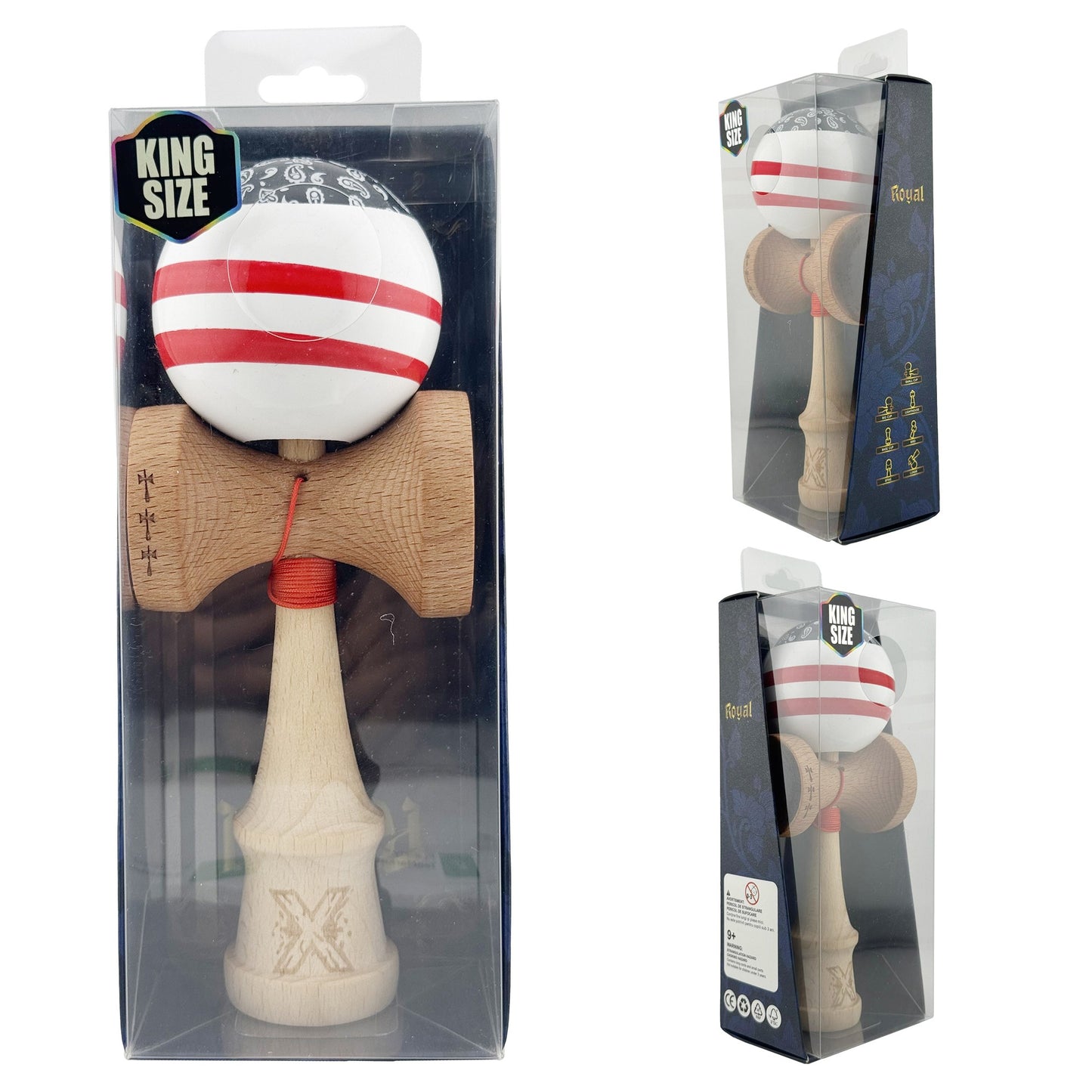 Kendama X Chicanos Originala, Model Negru / Rosu / Alb, Profesionala, Cupe Mari, Super Sticky, Rulment, Ata 55cm