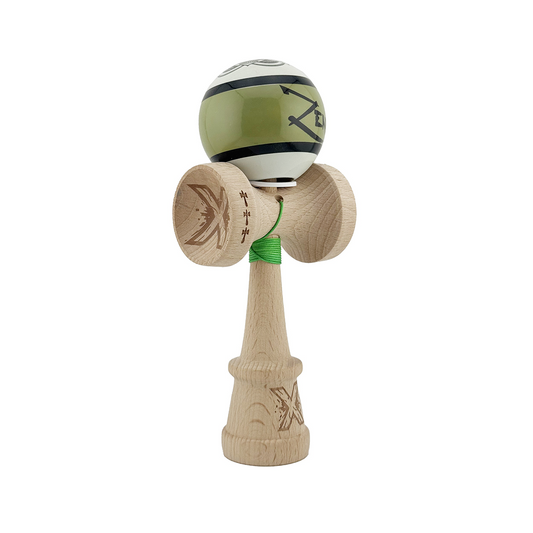 Kendama X Zen Originala, Model V3 Verde, Profesionala, Cupe Mari King Size, Super Sticky, Gaura in Baza, Rulment, Ata 55cm