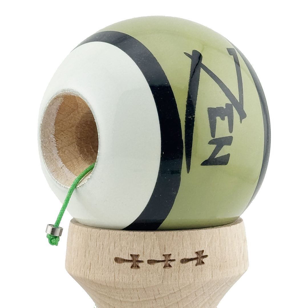 Kendama X Zen Originala, Model V3 Verde, Profesionala, Cupe Mari King Size, Super Sticky, Gaura in Baza, Rulment, Ata 55cm