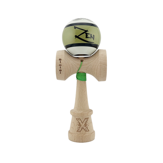 Kendama X Zen Originala, Model V3 Verde, Profesionala, Cupe Mari King Size, Super Sticky, Gaura in Baza, Rulment, Ata 55cm