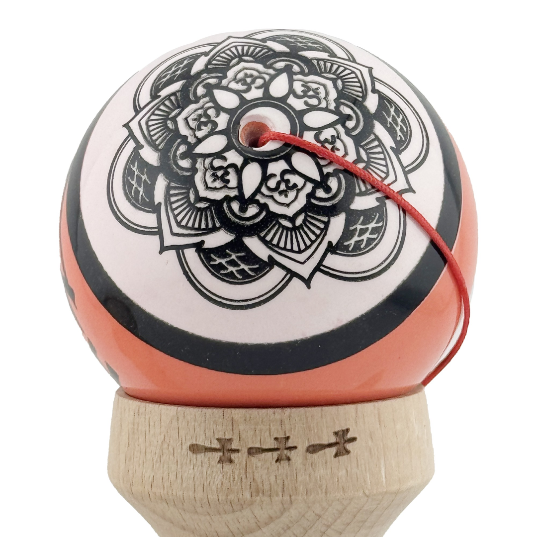 Kendama X Zen Originala, Model V3 Coral, Profesionala, Cupe Mari King Size, Super Sticky, Gaura in Baza, Rulment, Ata 55cm